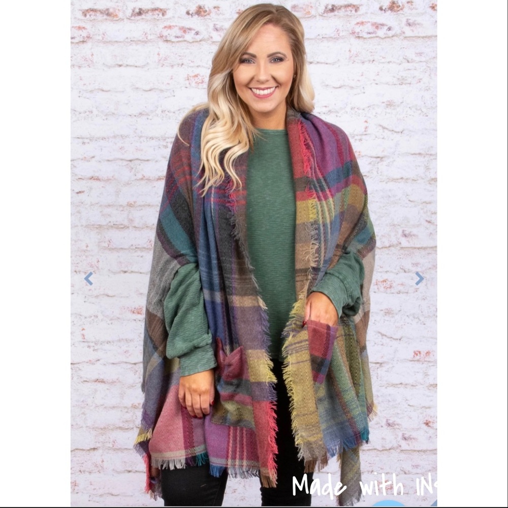 Brand New Plaid Shawl Over Piece NWOT
